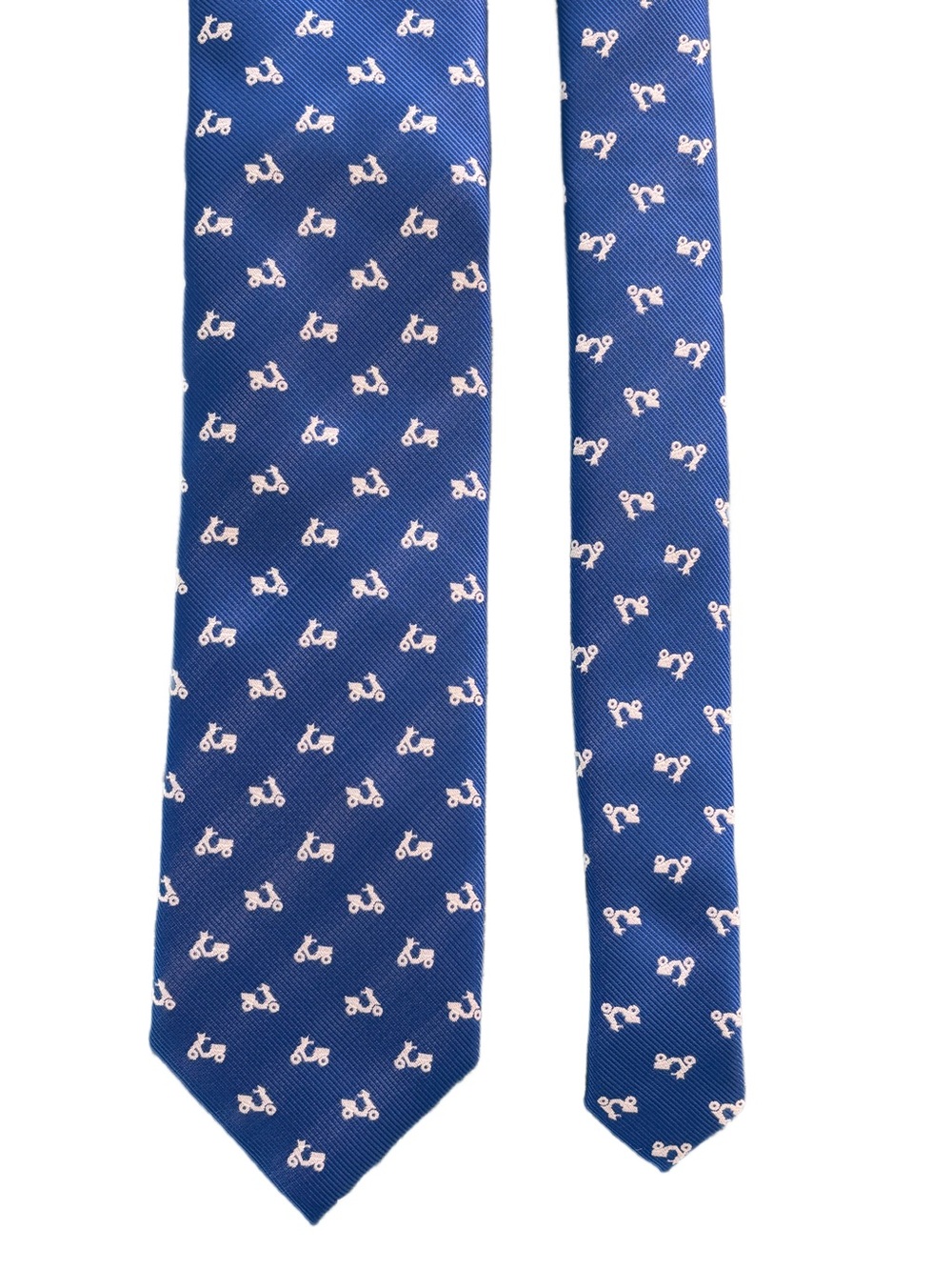 TIE SHOP ROMA NWT Sky Blue Covered with Small White Scooters 100% Silk Tie